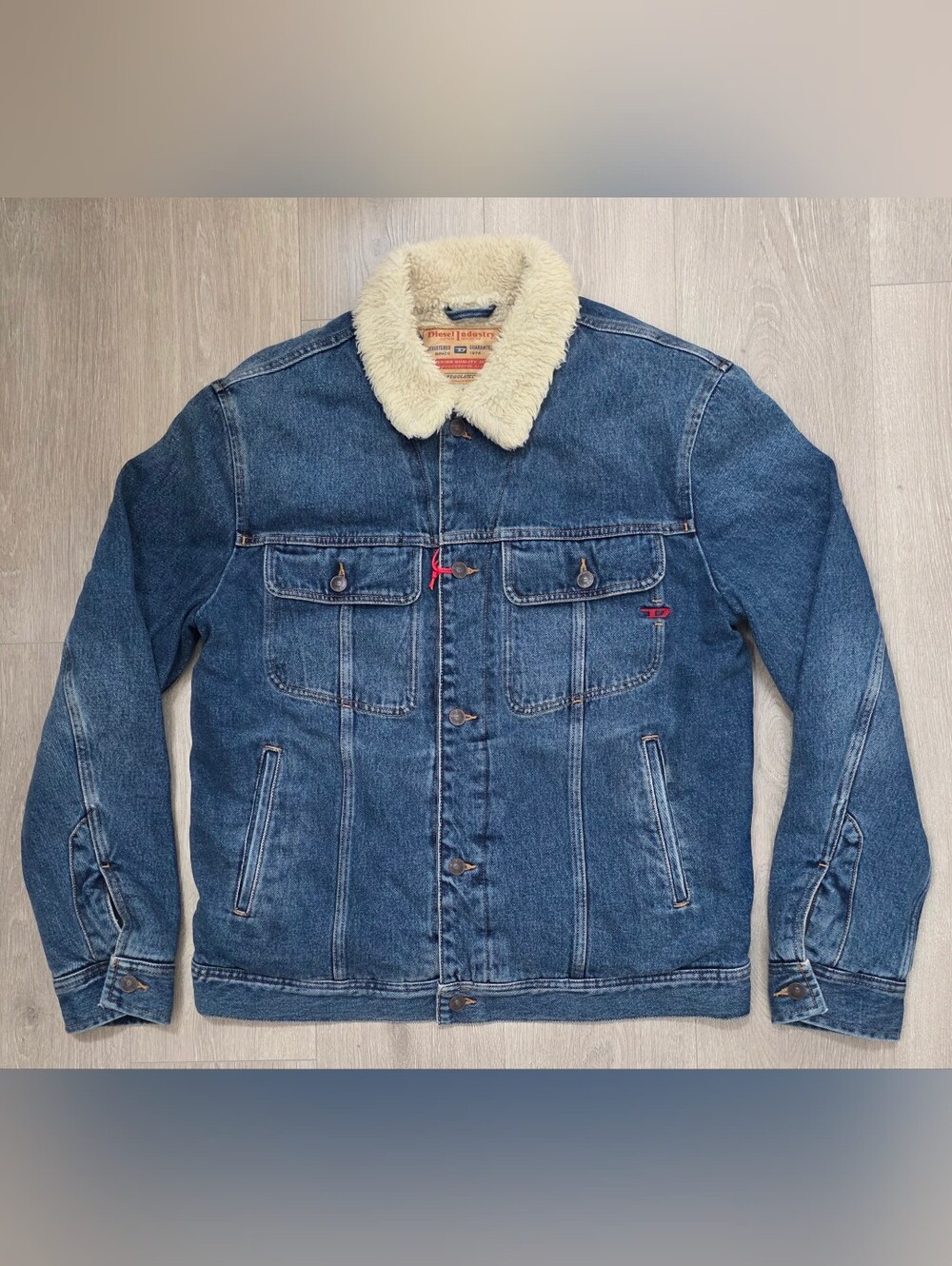 Diesel D-Barcy Denim Sherpa Teddy Lined Trucker Jacket Men's Sz XL NWT MSRP $550